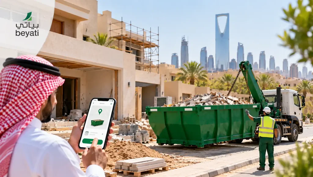 طلب حاوية مخلفات بناء في الرياض | الأحجام والأسعار والخطوات